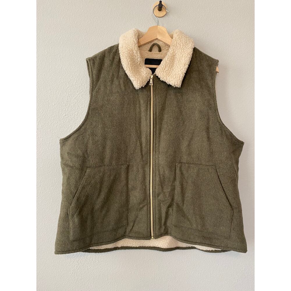 Sanctuary Olive Green Sherpa Lined Mixed Media Vest Women's XXL Full Zip Cozy